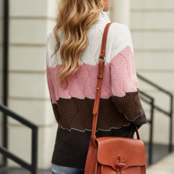 HP💝Pink Turtleneck Colorblock Fluffy Twist Sweater - Picture 6 of 7